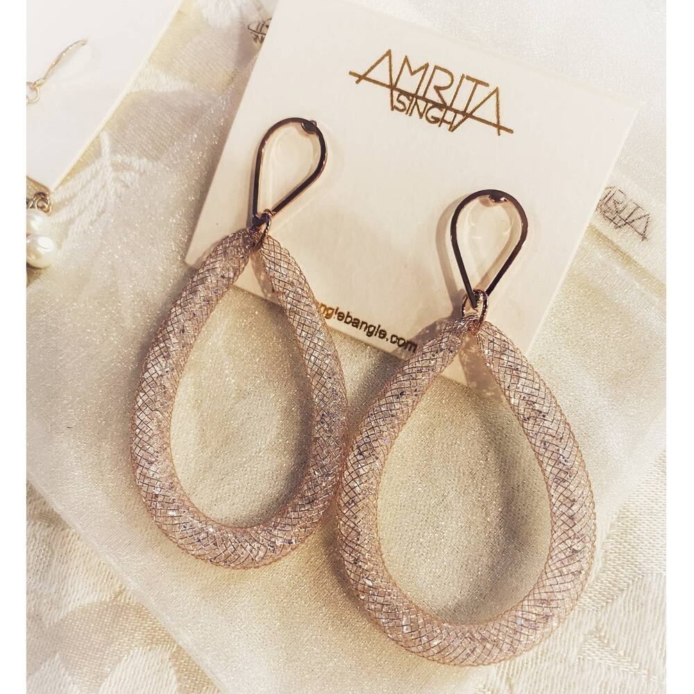 Amrita Singh Crystal Mesh Rose Gold Teardrop Earrings